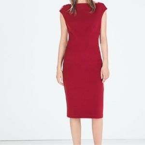 Zara Red fitted midi dress